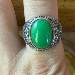 Genuine Jade Sterling Silver Ring Discounted Size 10